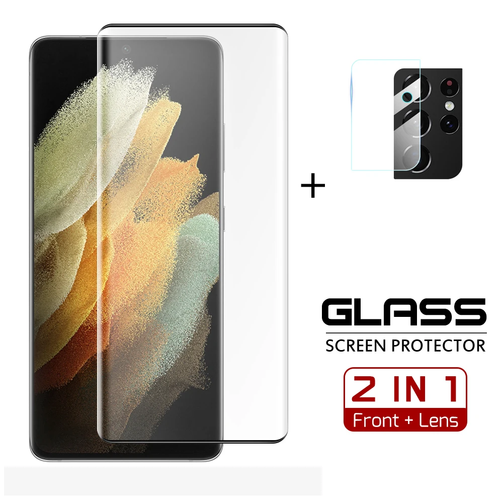 

2IN1 For Samsung Galaxy S21 Glass Screen Protector Film for Samsung Galaxy S21 Plus S20 Ultra Plus s20 FE Glass Camera Len Films
