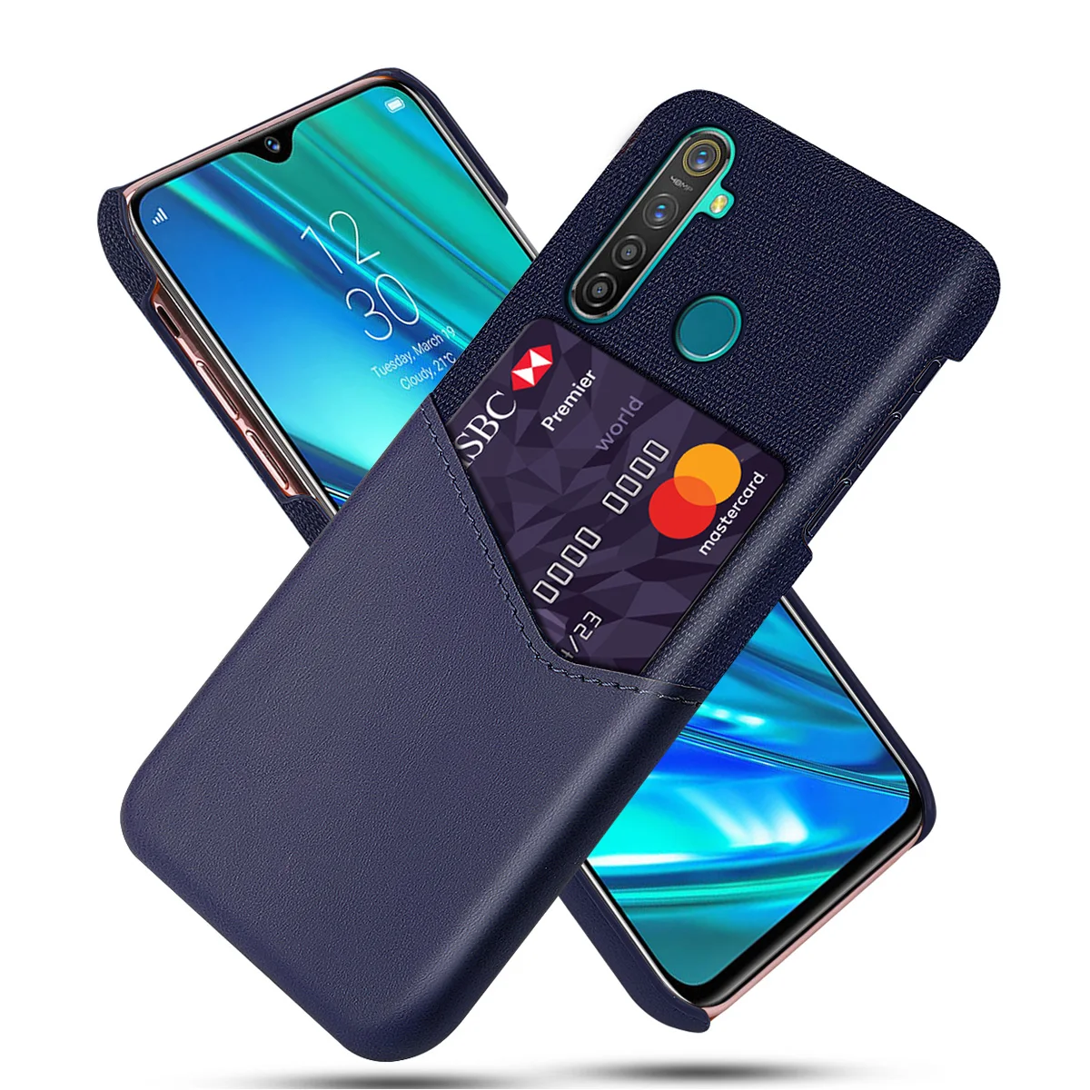 Для Oppo Realme 5 Pro Чехол кожаный и Мягкий тканевый сращивающийся противоударный