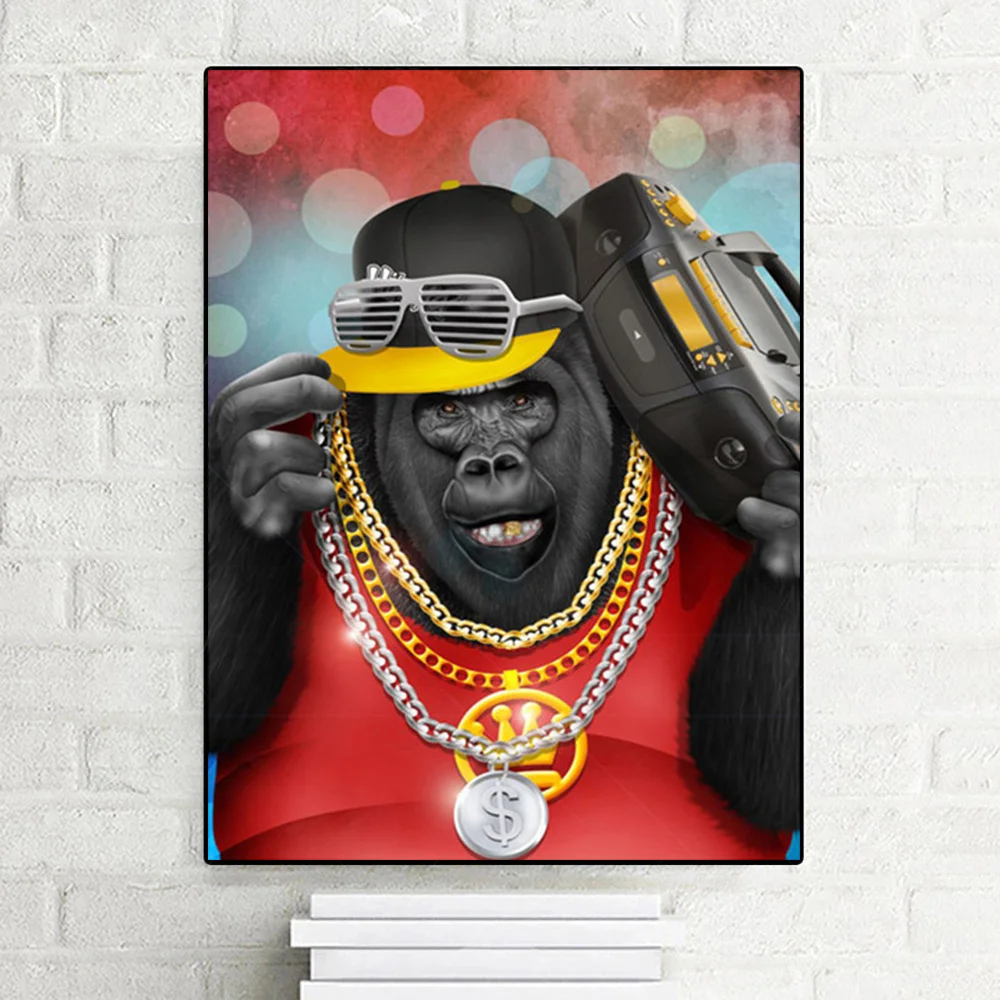 

Funny Hip-hop Gorilla Canvas Painting Wall Art Animal Pictures On Canvas Poster And Prints For Kids Bedroom Modern Home Decor