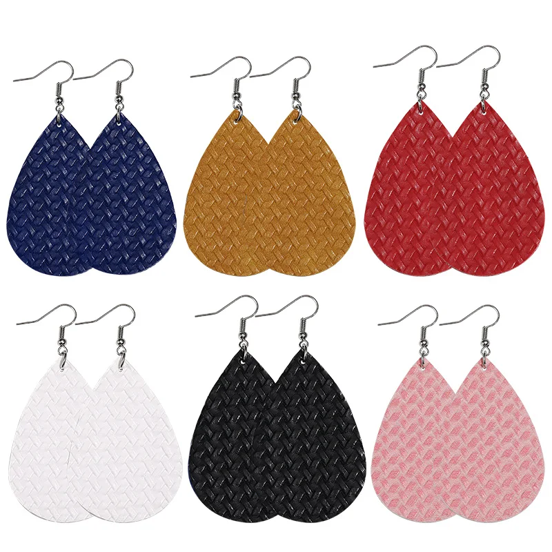 

Korean Fashion PU Leather Hanging Dangle Earrings for Women Colorful Piercing Woven Pattern Ear Jewelry Cool Girl Exclusive 2021