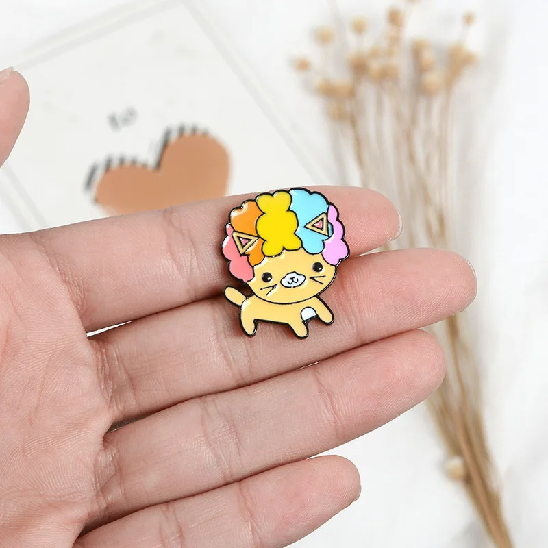 Cartoon Animal Lovely Puppy Rainbow Hair Triangle Brooch wholesale Badge Alloy Metal Enamel Pin Jewelry accessories | Дом и сад