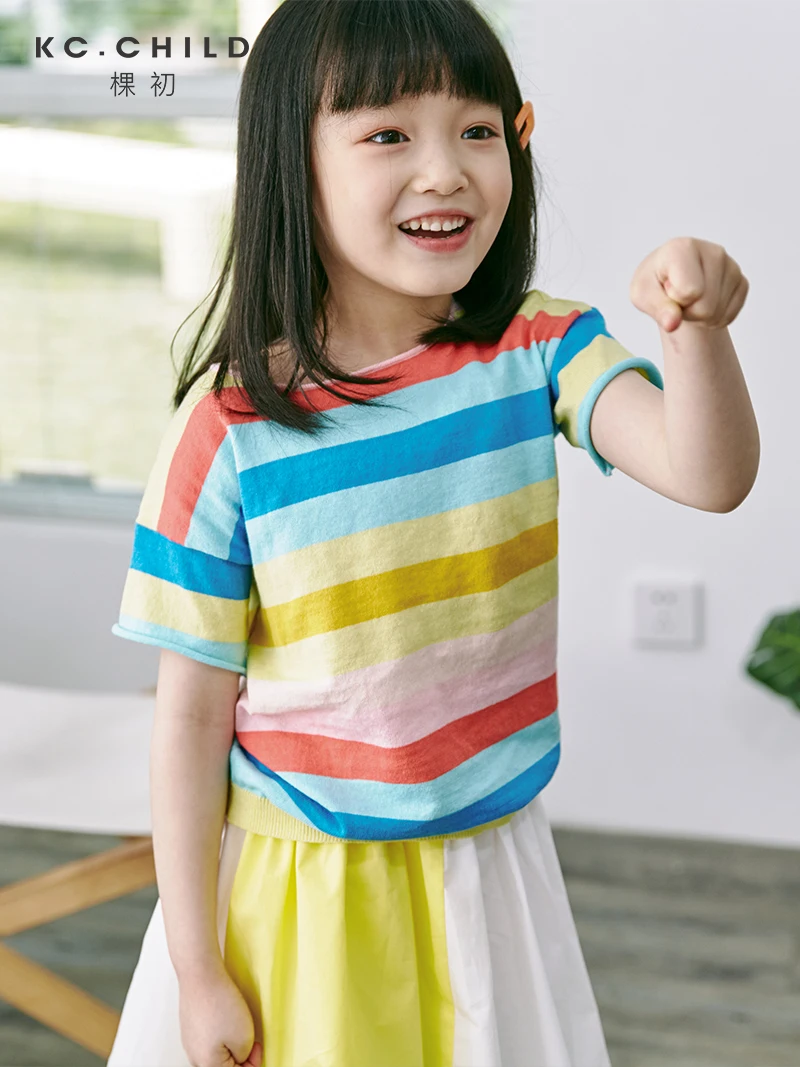 KC.Child/Новинка 2020 г. Блузка из хлопка для девочек Разноцветные детские вязаные топы