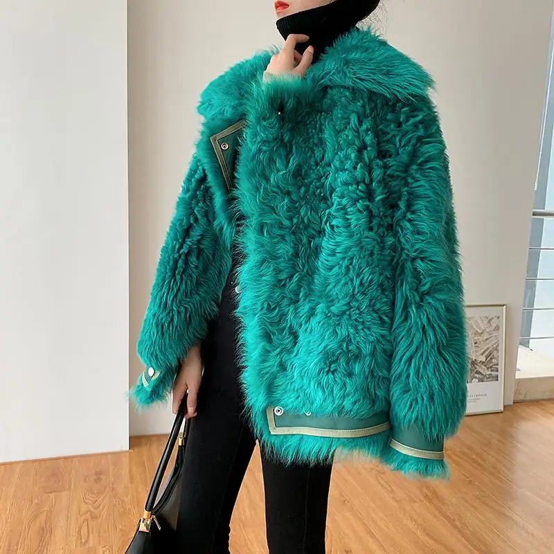 Luck A Women Autumn Winter Faux Fur Coat Female lamb fur Overcoat Lady Casual Long Sleeve warm coats GREEN Outwear |