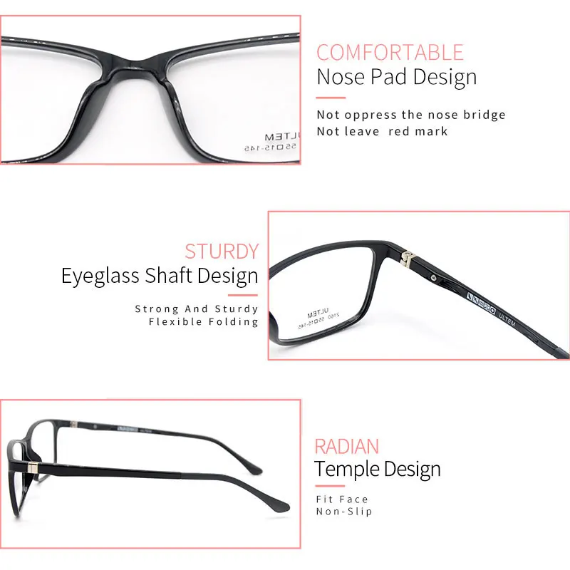 

KANDREA Retro Eyeglasses Men Women Square Glasses Frame Unisex Optical Computer Eyewear Frame Ultem Transparent Lens Spectacles