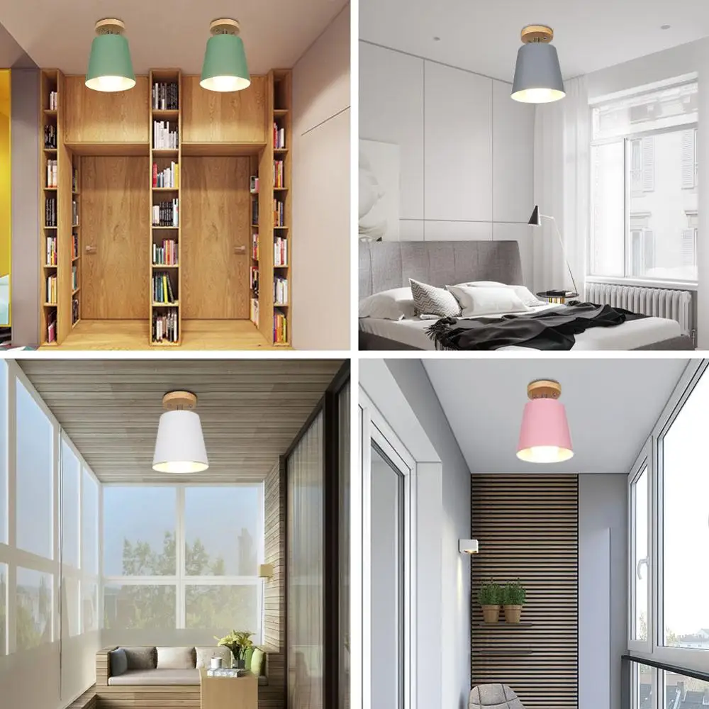 Lámpara LED de techo de hierro y madera, lámpara nórdica moderna para sala de estar, dormitorio, accesorio de decoración, pasillo y cocina