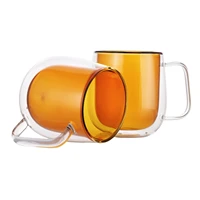 2pcspair clear amber double wall glass cup with handle heat resistant coffee mug brown insulated cold hot milkteabeervodka
