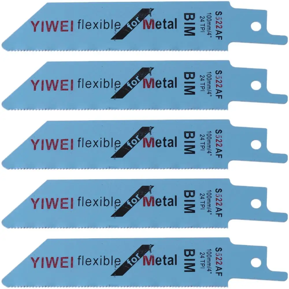 

5 Pcs S522AF 100mm 4" BIM Reciprocating Sabre Saw Blades Set Flexible For Metal