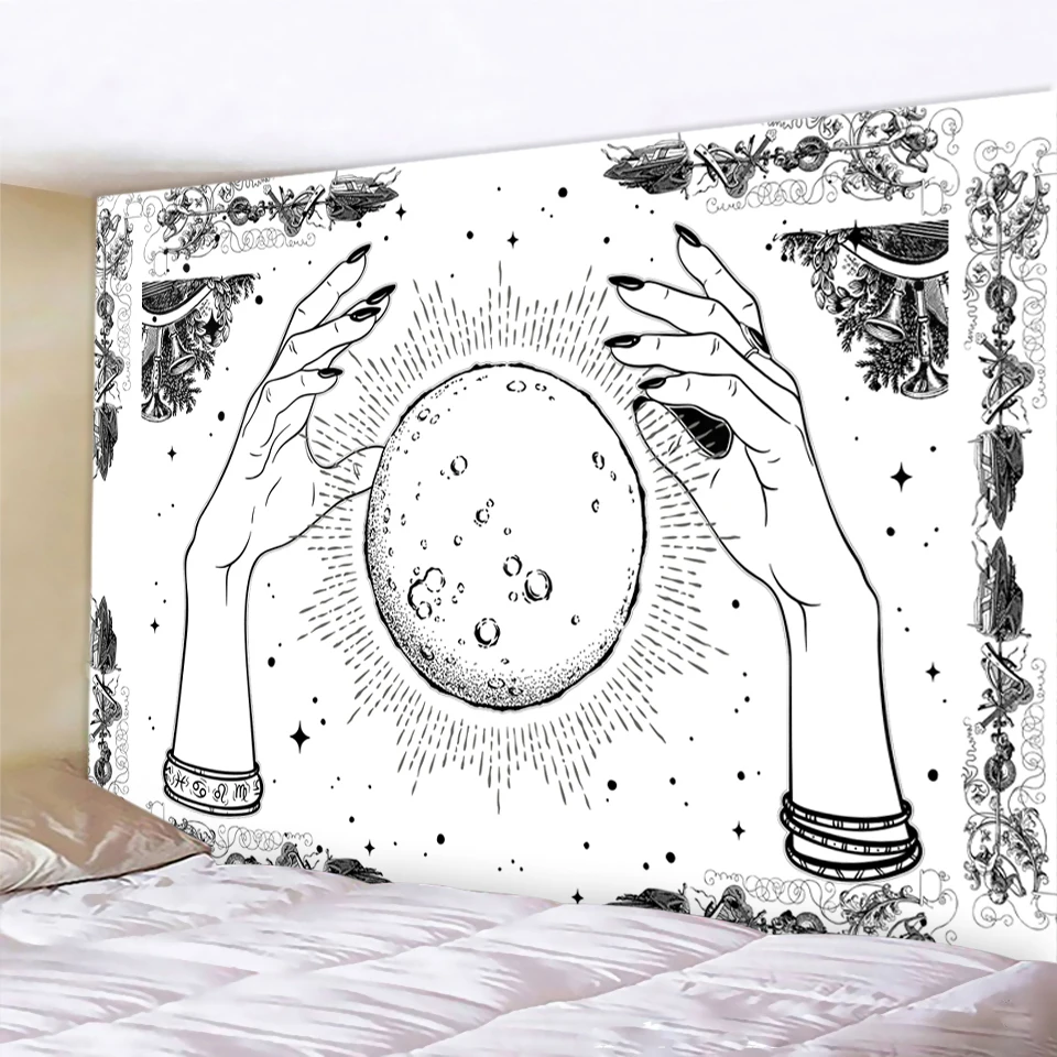 Черно белый гобелен с мандалой настенная ткань Йога хиппи фоновая ведро гостиная