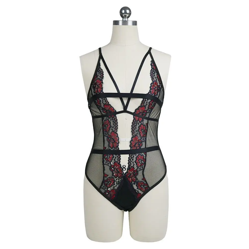 

Gauze perspective Lace Embroidery Flower bandage sexy one-piece clothes hollow sexy underwear