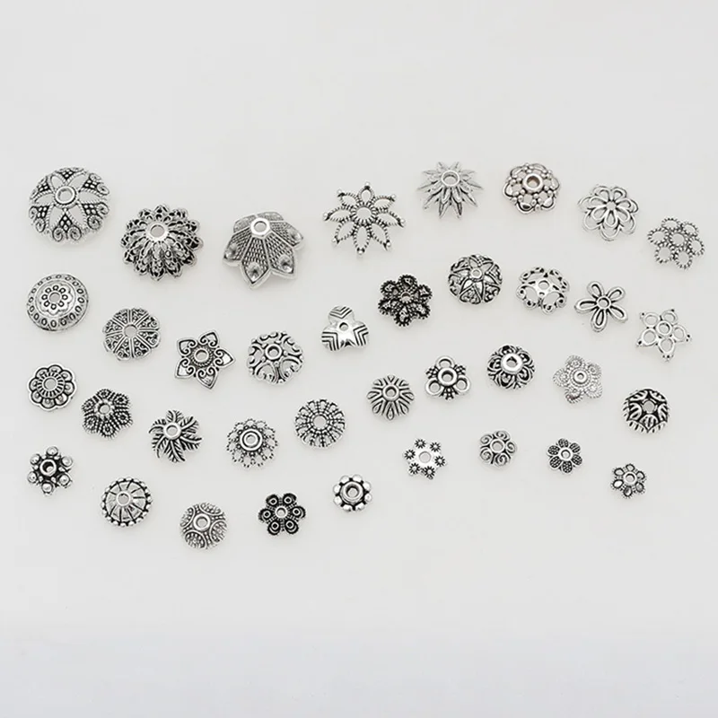 

1pack Multi Designs Antique Silver Flower Bead Caps Handmade Zinc Alloy Beaded Spacer End Caps Receptacle DIY Jewelry Accessory