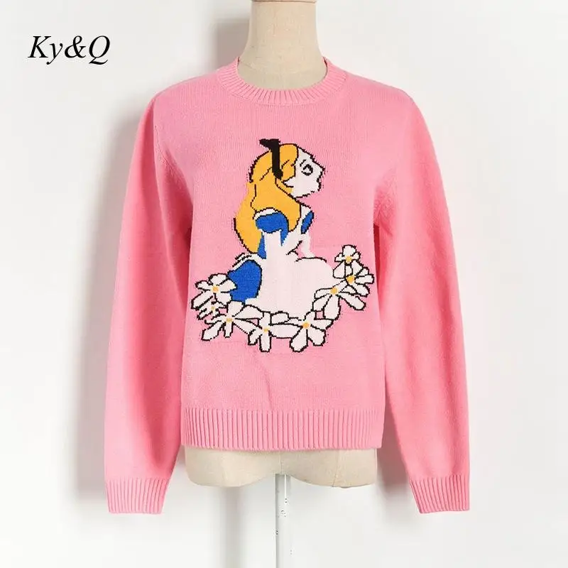 Runway Design 2019 Winter Snow White Jacquard Embroidry Knit Sweater Fashion Short Pink Pullover Women Christmas Jumper Clothes | Женская