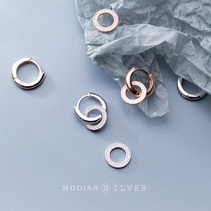 Modian сверкающие серьги-кольца модные очаровательные стерлингового серебра 925 пробы прозрачный Круглый фианит серьги для женщин ювелирные украшения для свадьбы