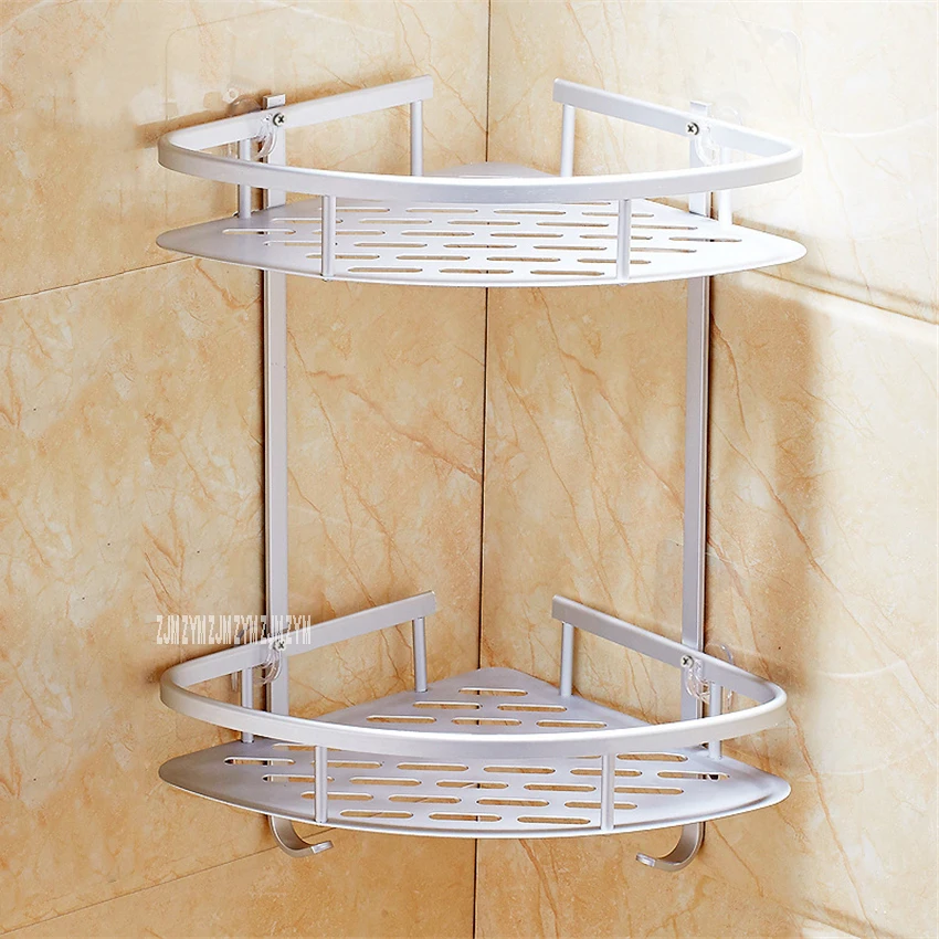 

8009M No Punching Washroom 2-Tier Shampoo Corner Storage Holder Bathroom Space Aluminum Polishing Shelf Bath Accessory Sets
