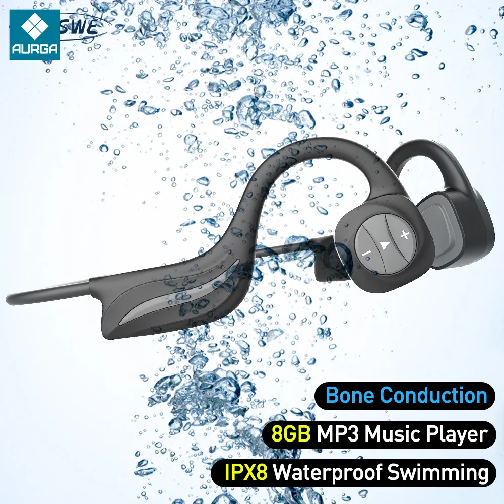 

AIKSWE Bone Conduction Headphones Bluetooth wireless Earphone 8GB IPX8 Waterproof MP3 Music Player Swimming Diving Sport Headset