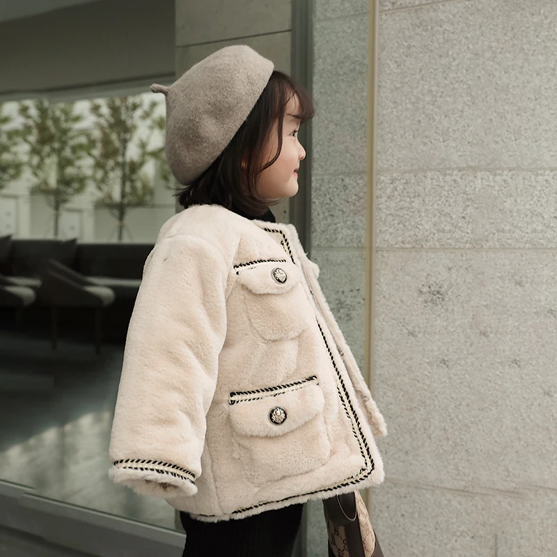 Зима 2019 новое модное корейское пальто с круглым воротником для маленьких девочек