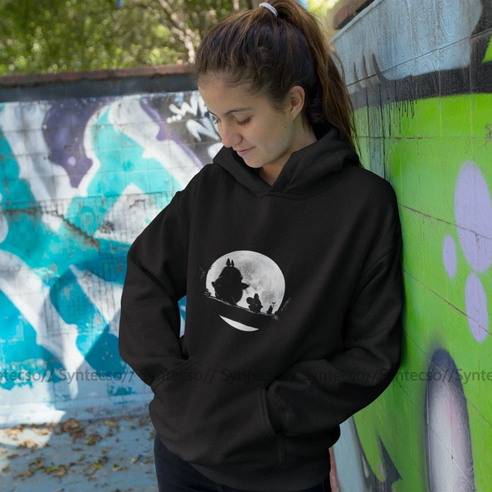 Худи ночное худи Hakuna Totoro толстовки оверсайз уличная одежда женские милые черные