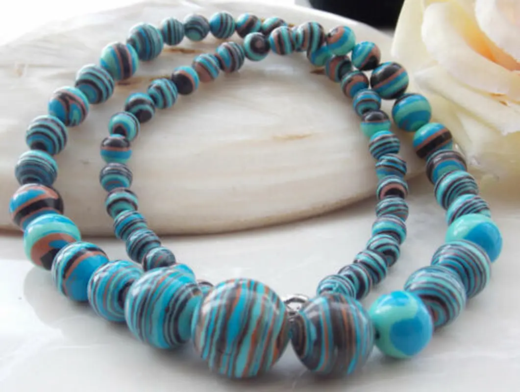

Новинка, для детей от 6 до 14 лет мм синий полосатый Турции бирюзы круглые свободные бусы из драгоценных камней Цепочки и ожерелья 18''