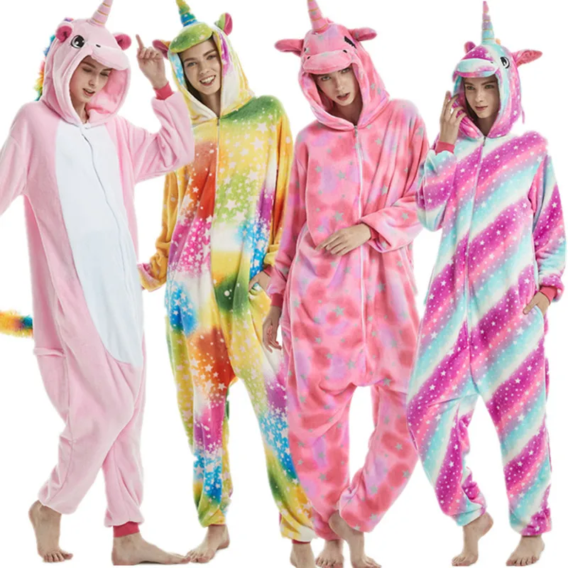 Зимняя Фланелевая пижама Unicornio, женская одежда для сна для взрослых, парная Пижама-комбинезон, пижама с изображением единорога, животных, мультяшная Пижама, Femme Pijama Licorne
