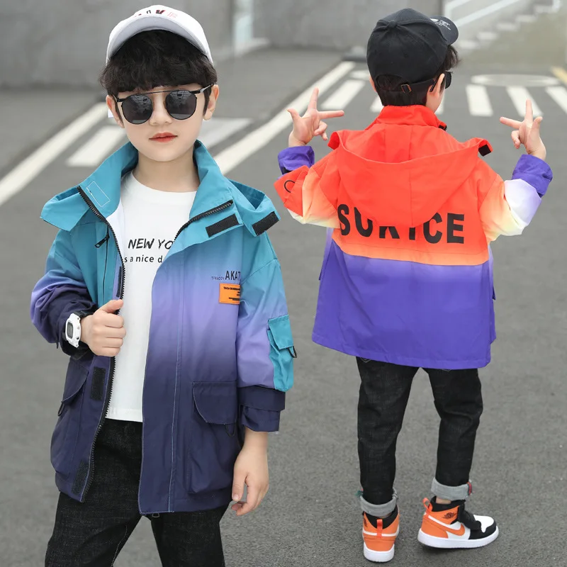 

Gradient Spring Autumn Boy Coat Overcoat Top Kids Costume Teenage Gift Children Clothes High Quality Plus Size