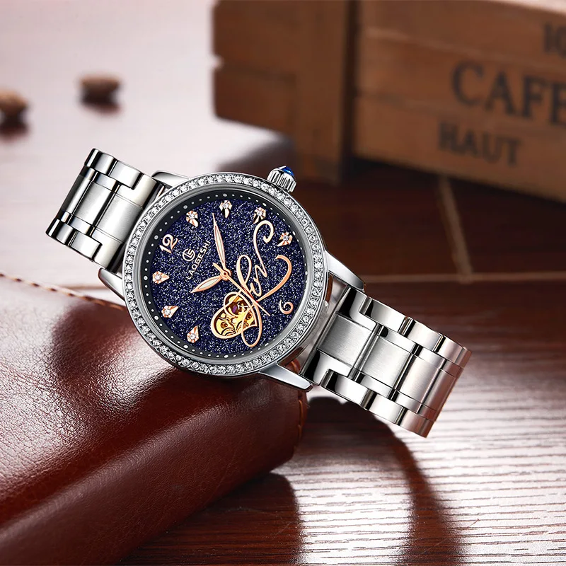 Женские часы модные автоматические механические кварцевые с ремешком из