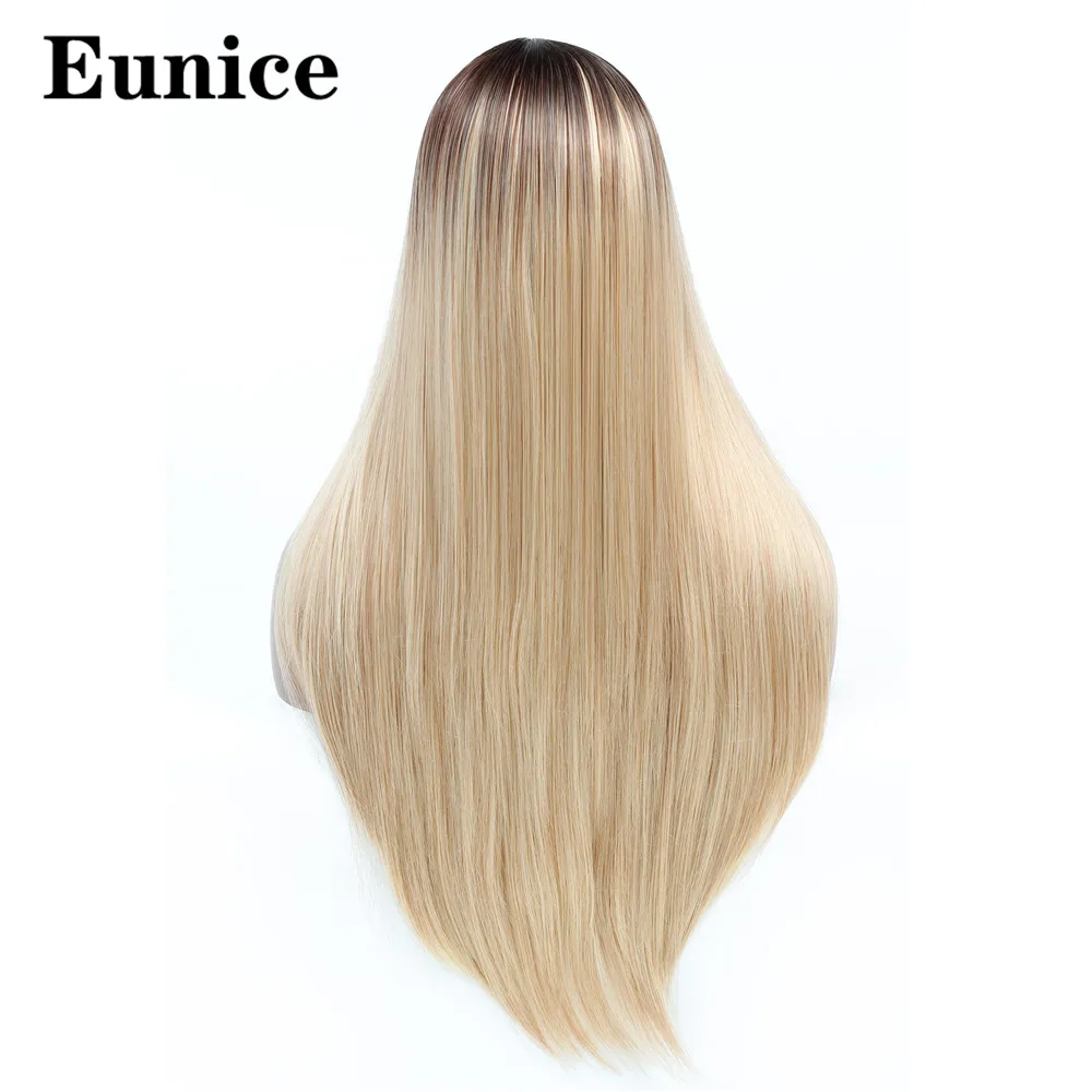 Ombre blonde Синтетический Средний парк темный корень женский черный длинные шелковистые прямые парики Омбре Красный Розовый Синий Коричневый Серый косплей парики для женщин - Цвет: Ombre blonde
