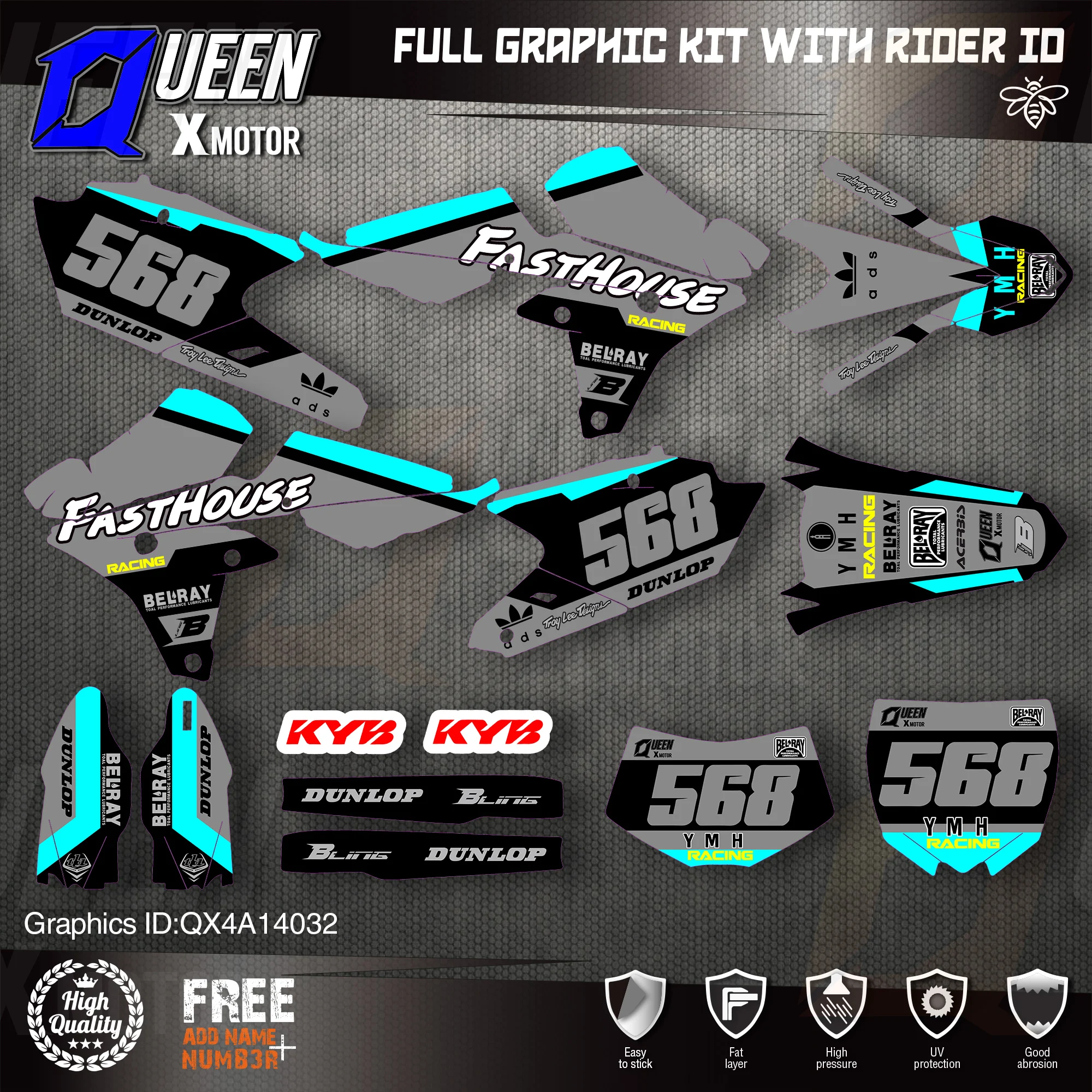 QUEEN X MOTOR Custom Team графические фоны наклейки 3M Набор наклеек для YAMAHA 14 18YZ250F 15 18YZ250FX WRF250