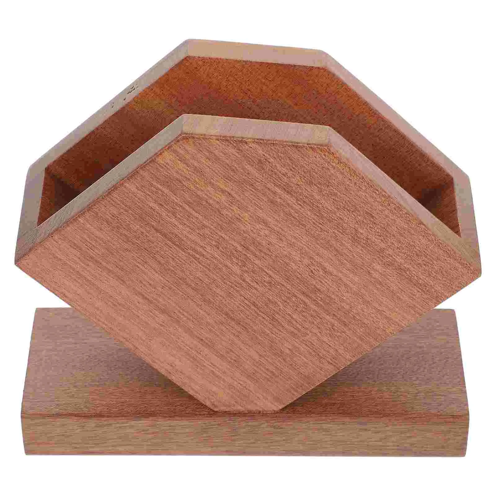 

1Pc Wooden Tissue Box Rhombus Tissue Case Household Desktop Napkin Storage Rack