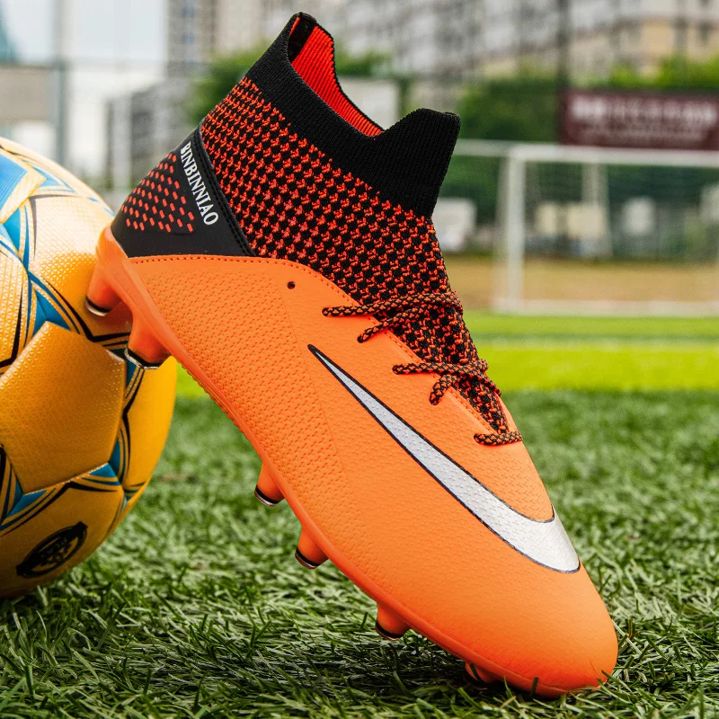 Trendy Orange Adult TF/AG Football Boots Cleats Outdoor Teenager Sneakers Artificial Grass Soccer Boots Men zapatillas de futbol