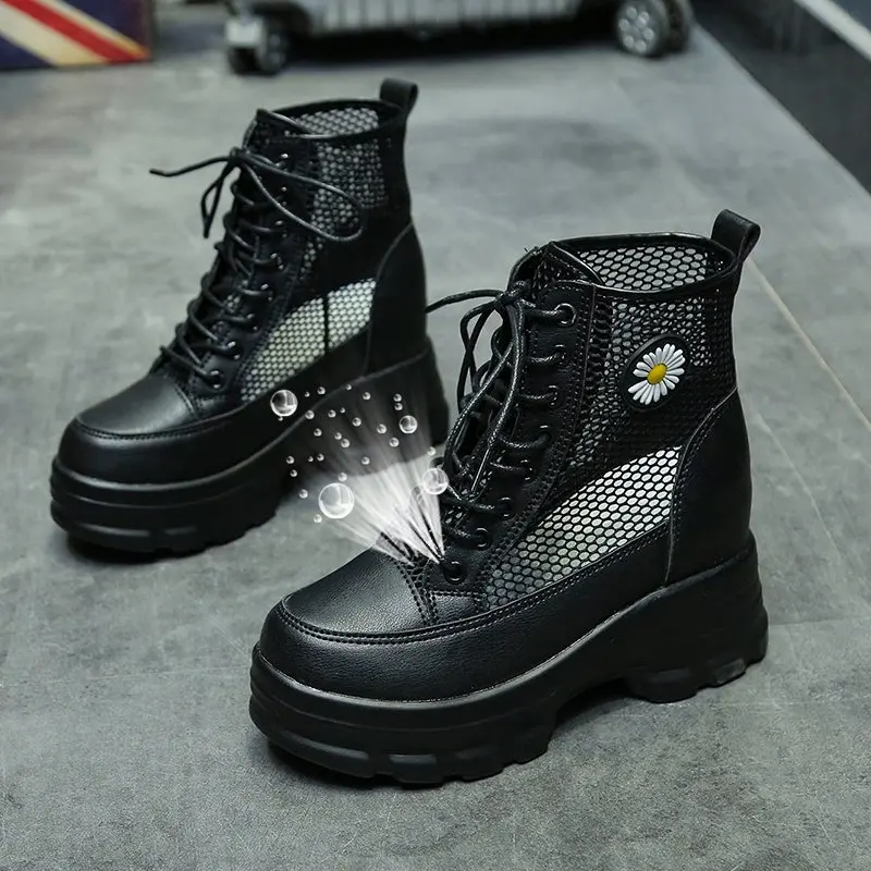 Новинка сетчатые анкл-ботинки обувь на толстой танкетке женская летняя