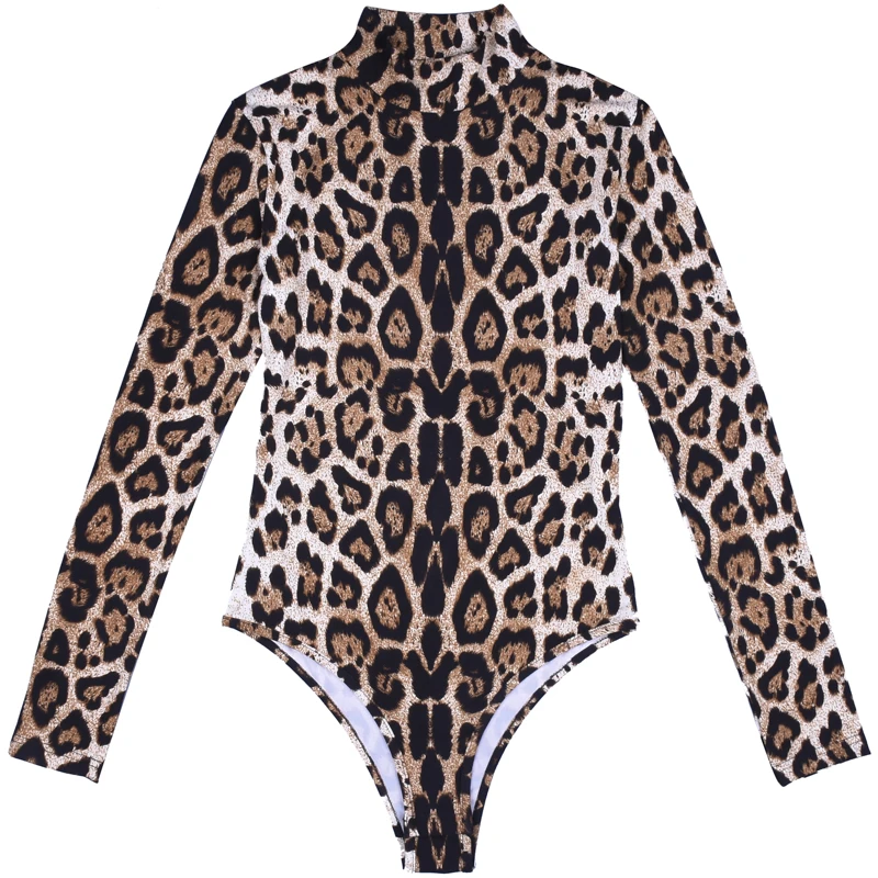 Модный женский леопардовый принт узкие боди с длинным рукавом сексуальный топ