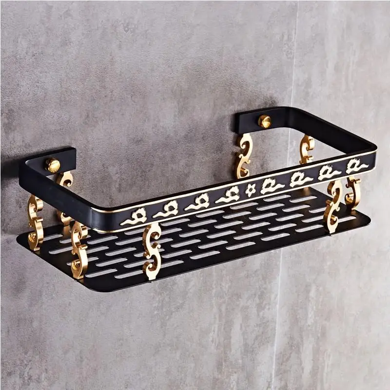 Полка для ванной комнаты полка душа алюминиевая черная угловая настенный