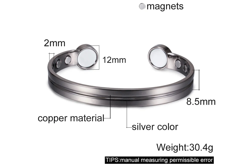 Vinterly Copper Bracelets for Women Silver Color Pure Copper Magnetic Bracelet Health Energy Adjustable Cuff Bracelets Bangles