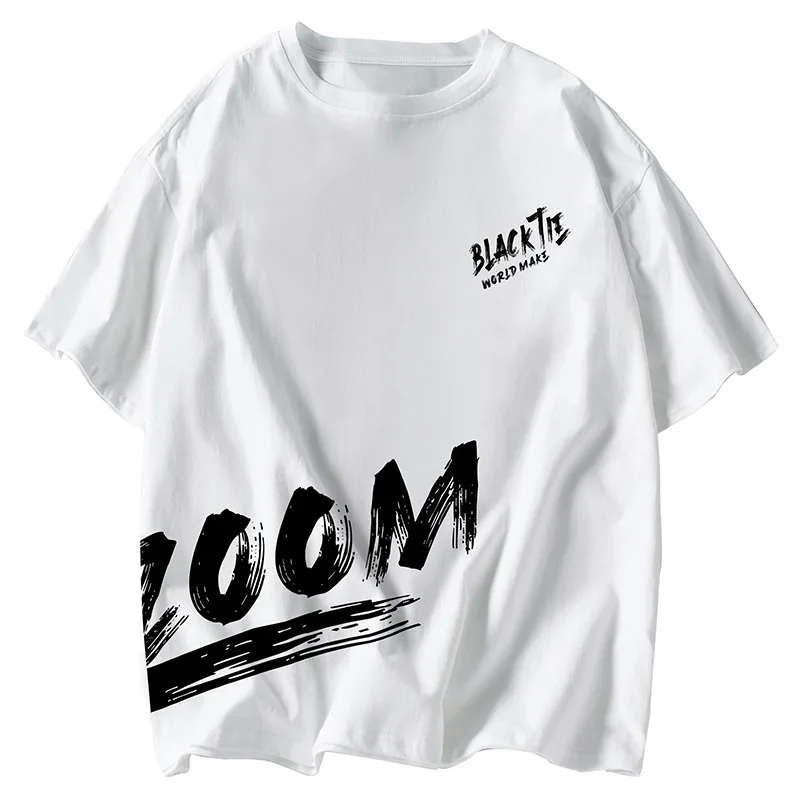 

White Tee Summer Men's Hong Kong Style Short-sleeved T-shirt Tide Brand Men's Fashion Ins Harajuku Style Wild Loose Clothes