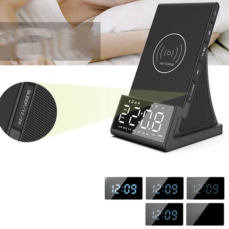 

Alarm Clock with Bluetooth Speaker&Wireless Charger,LED Smart Digital Clock,Electronic Desktop Clocks,EU Plug