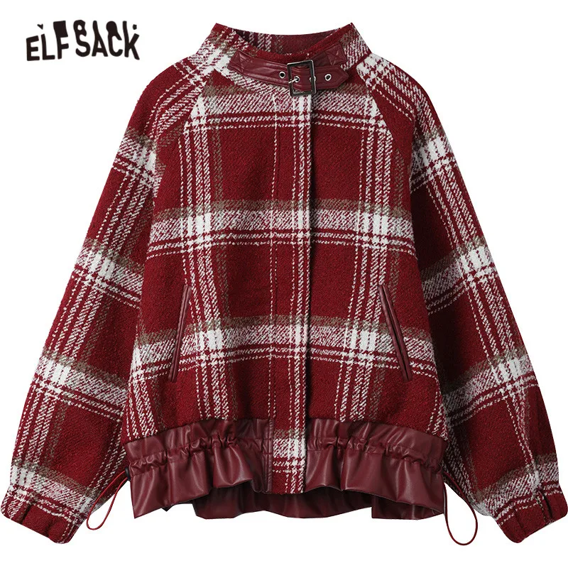 

ELFSACK Plaid British Zipper Oversize Women locomotive Jacket,2021 Spring Full Sleeve,Casual Ladies Daily Warmness Outwears