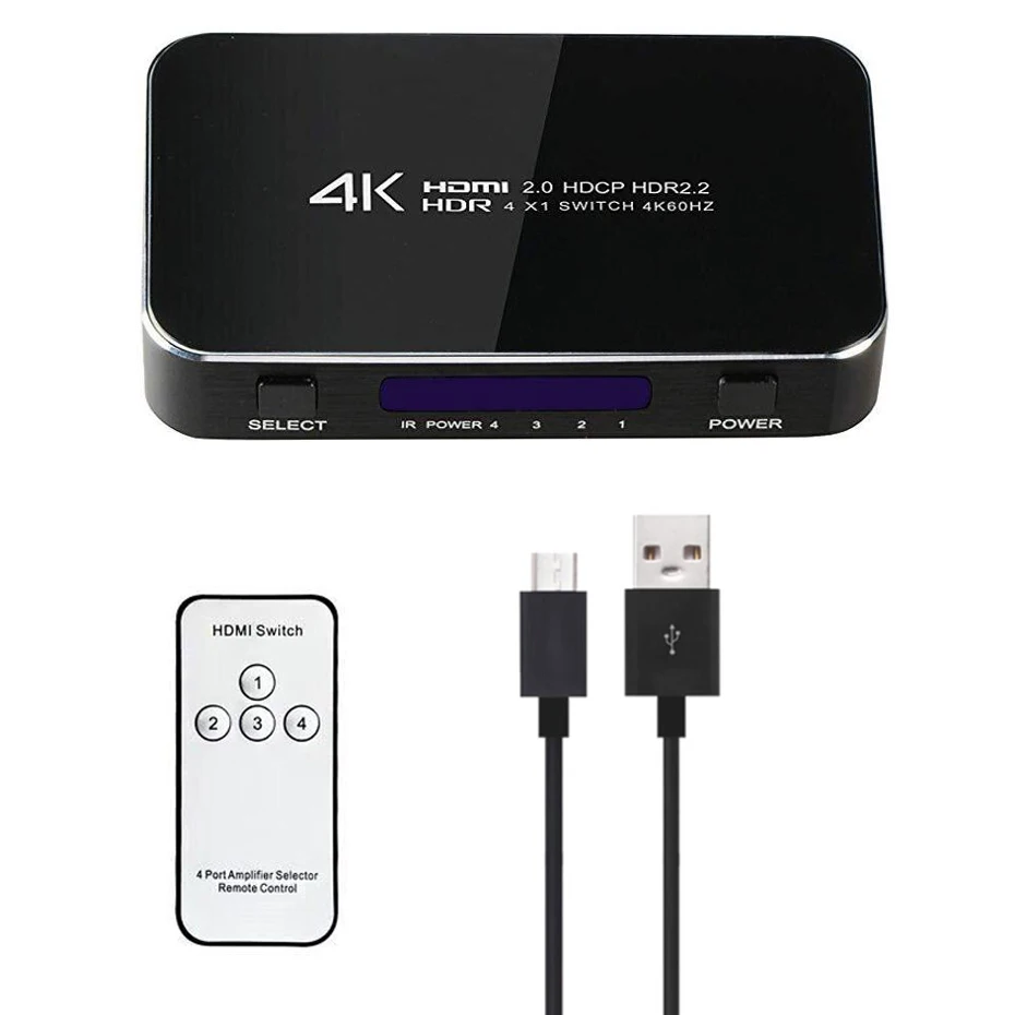 4K HDMI 2,0 переключатель разветвитель 4 в 1 выход 4 к X 2 к/60 Гц HDCP 2,2 пульт дистанционного управления для PS4 pro Blue ray DVD, Xbox