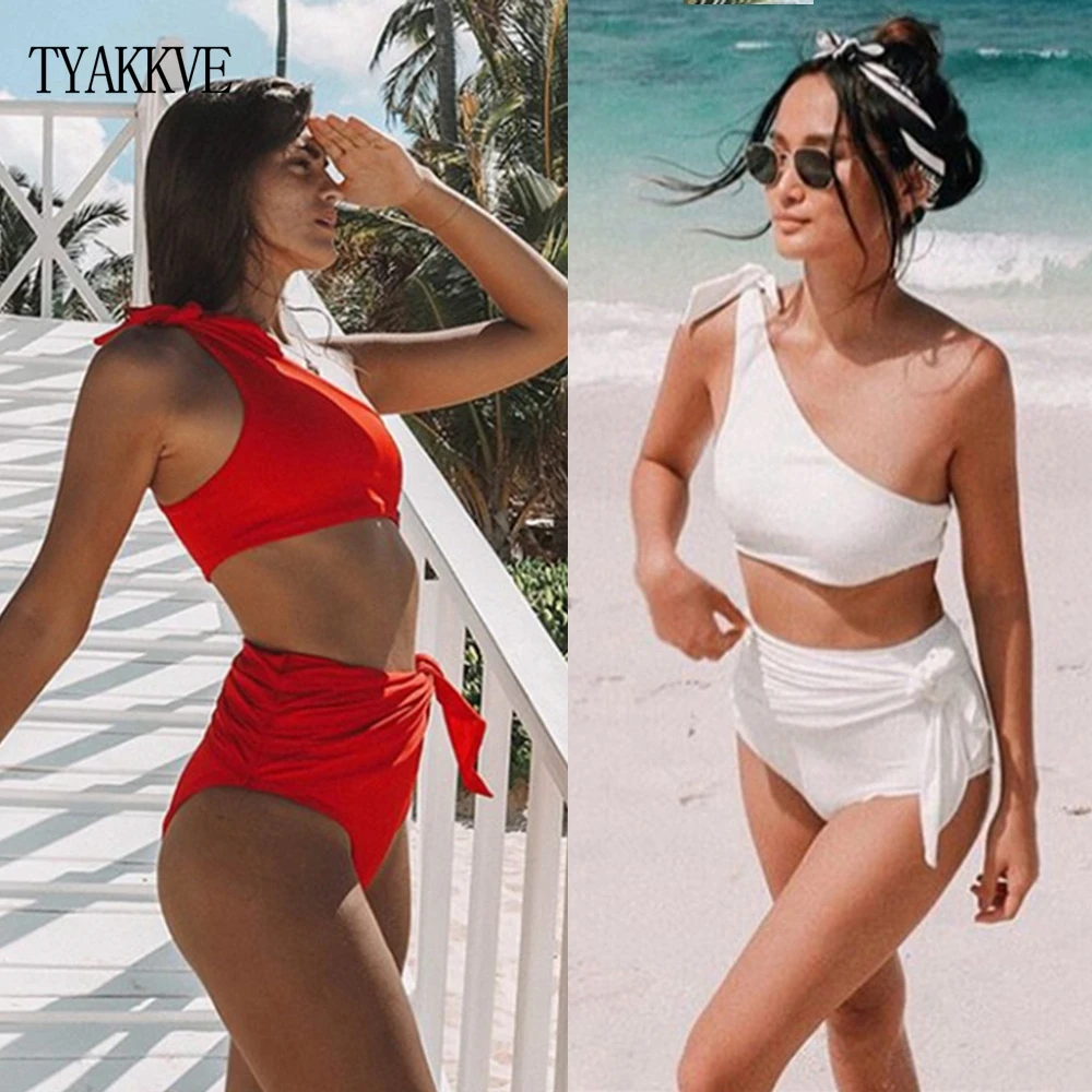 2020 сексуальный купальник на одно плечо женский бикини с высокой талией летний