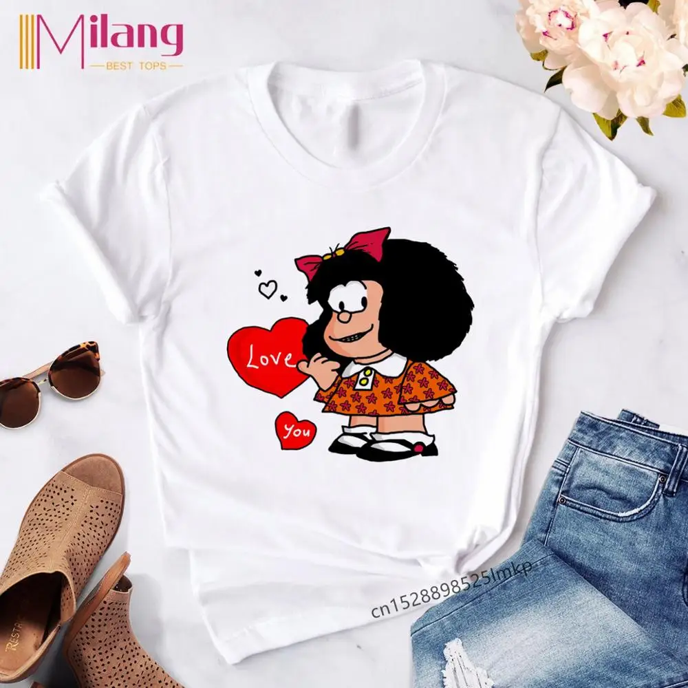 

Женская футболка с коротким рукавом Toda Mafalda, Повседневная футболка в стиле Харадзюку с принтом в виде букв, Kawaii