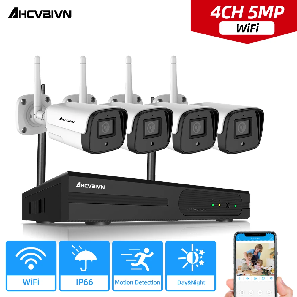 

WI-FI IP пуля Камера 5MP 4CH NVR Беспроводной видеонаблюдения Системы комплект инфракрасном диапазоне 4 шт. Беспроводной Камера с WI-FI Удаленный прос...