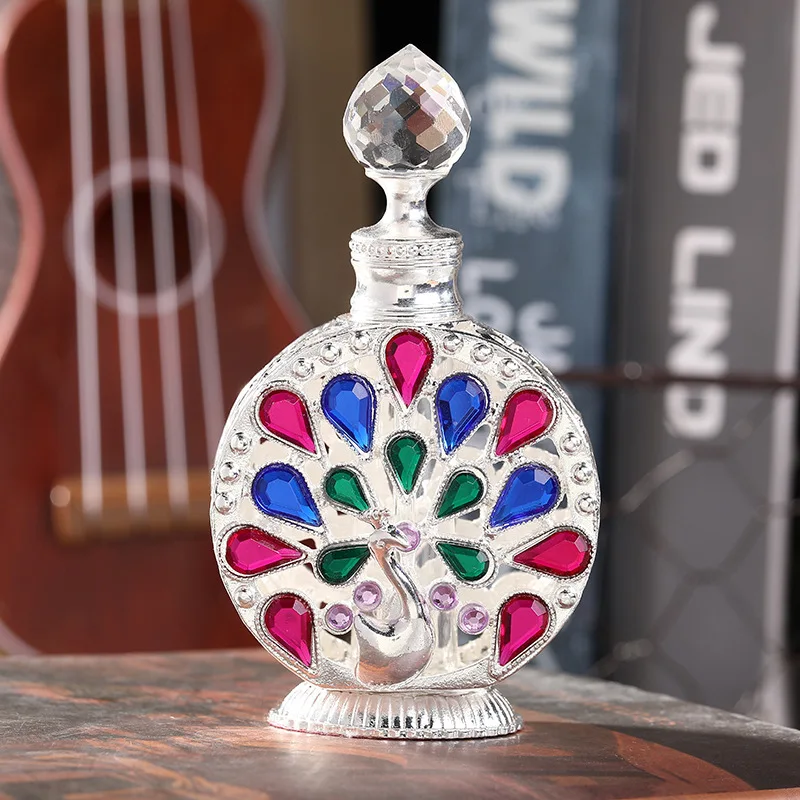Dubai Peacock Diamond-Set Essential Oil Bottle Straight Tube Storage with Water Drop Reversal Perfume Empty | Дом и сад