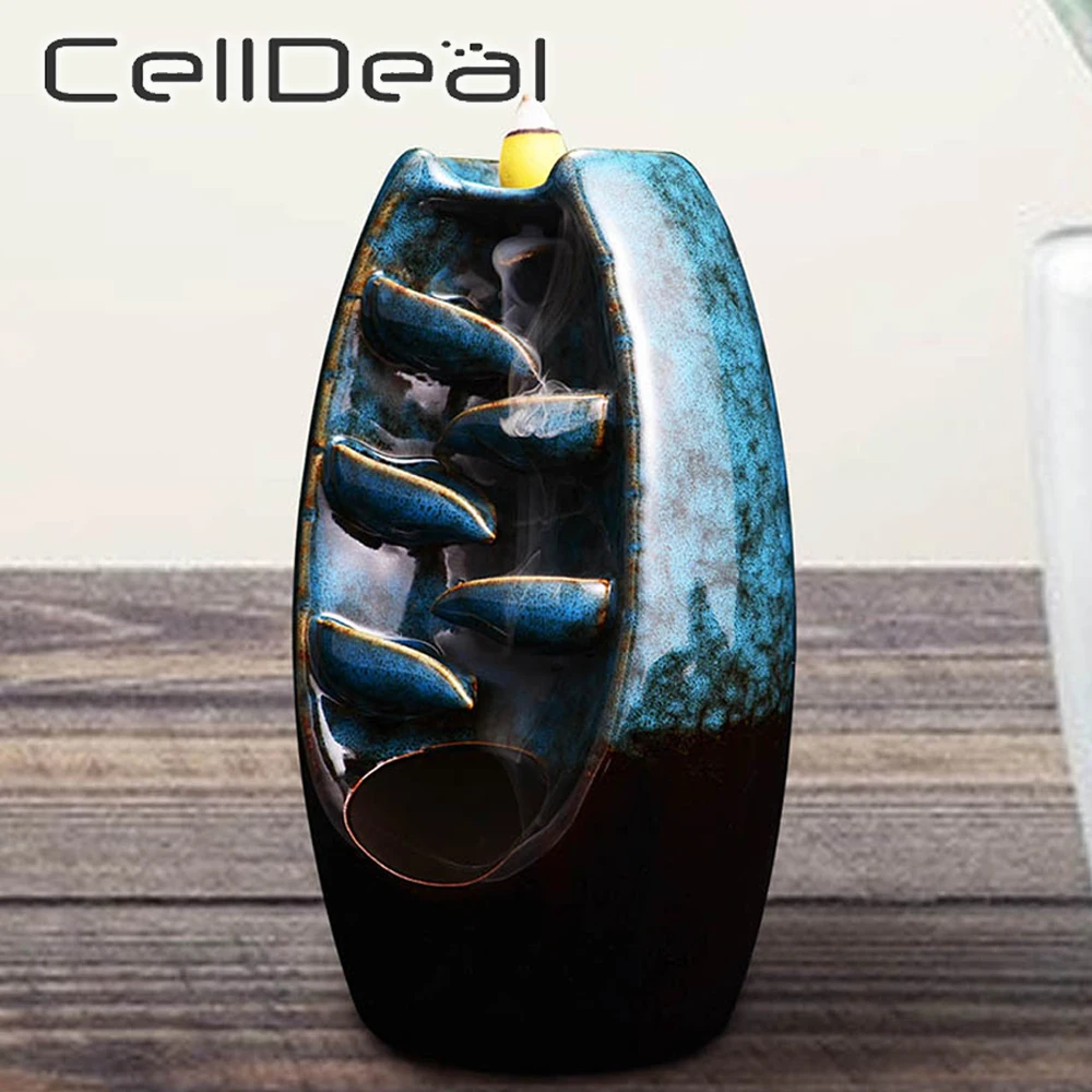 

Waterfall Incense Burner 10Cones Free Gift Ceramic Large Back Flow Incense Holder Home Decor Tower Incense Smoke Incense Burner