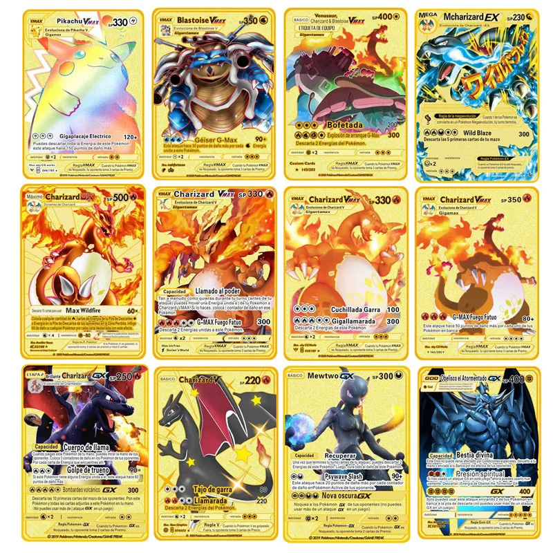 Испанские Карты Покемон версия Espanol металлическая карточная игра Аниме Фигурка