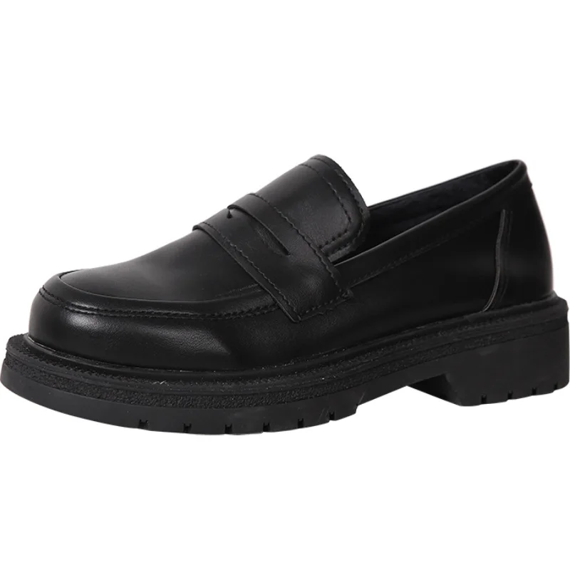 

British Solid Black Leather Oxford Shoes for Women 2020 Autumn Spring New Student Retro Flat Shoes Slip on Casual Shoes Woman