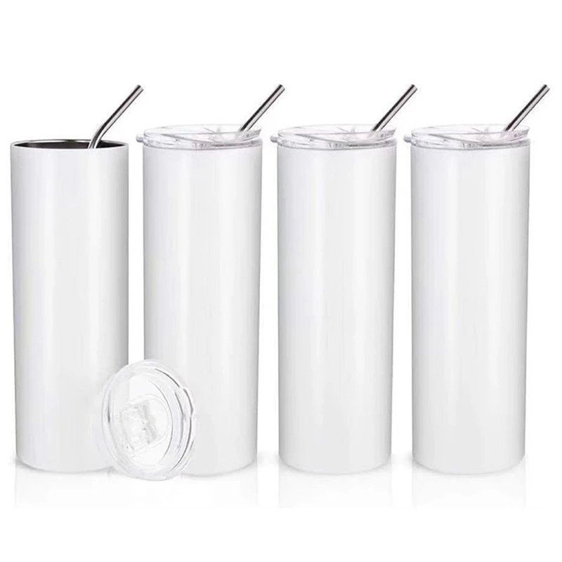 

20 Ounces Tight-Fitting Flat-Bottom Stainless Steel Cup Set With Lid, Heat-Insulated Slim-Fit Water Cup Suitable For DIY