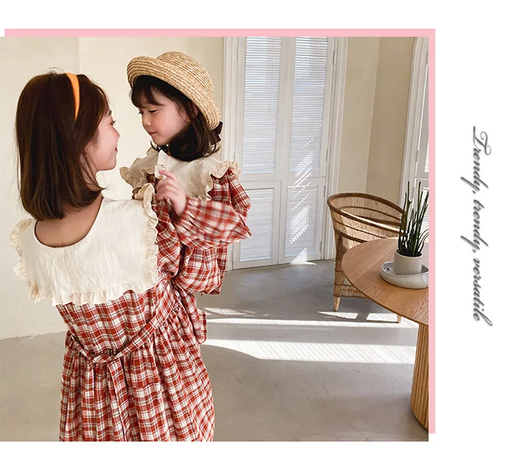 

Mother And Daughter Dresses Spring Long Sleeve Plaid Family Look Woman Girls Dress Mom Daughter Clothes Mommy And Me Clothes