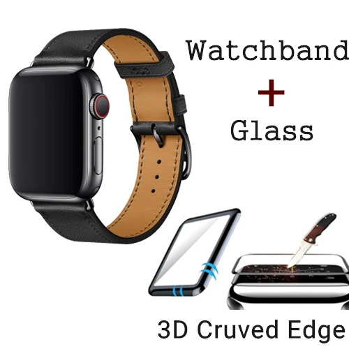 Noir Ремешок из натуральной кожи с логотипом Herm для Apple Watch Series 5, 4, 3, 2, 1, 44 мм, 40 мм, сменный ремешок для наручных часов iWatch - Цвет ремешка: Noir