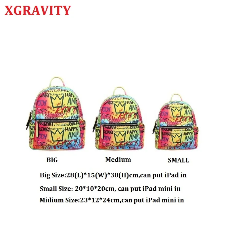 

XGRAVITY NEW Graffiti Backpack Women Rainbow Colorful Backpack Ladies Travel Bag Casual Designer School Bags Teenage Girl H034