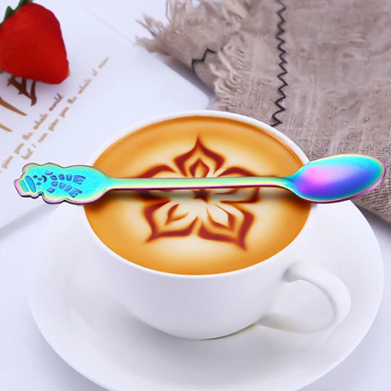 

Stainless Steel Coffee Spoon Set 4PCS Christmas Colorful Spoon Cartoon Handle Spoons Flatware Ice Cream Drinking Tools