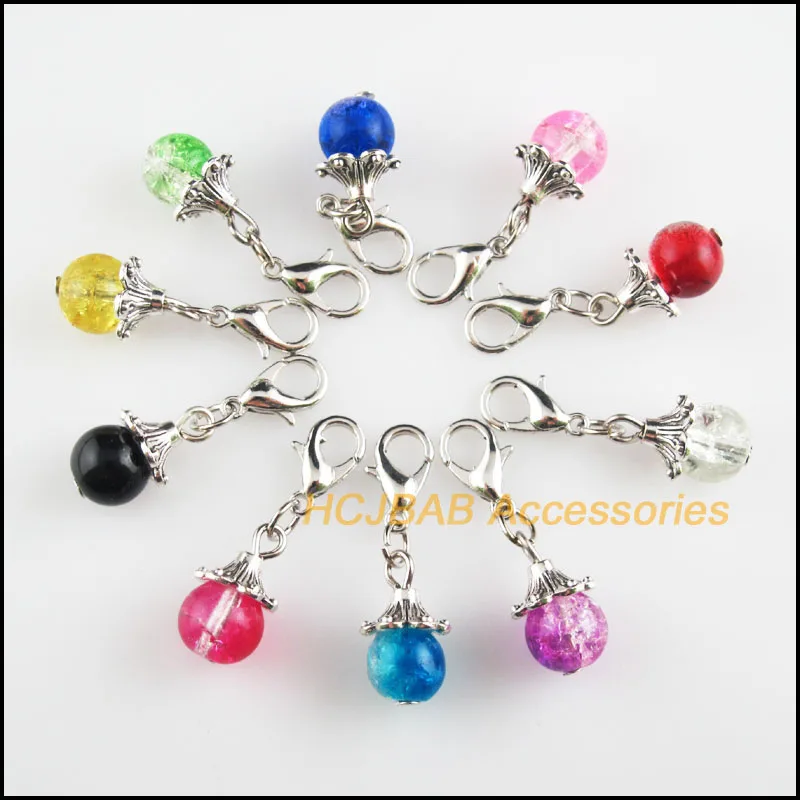 

20Pcs Tibetan Silver Tone Horn Retro Mixed Shivering Glass 9x16mm With Lobster Claw Clasps Charms