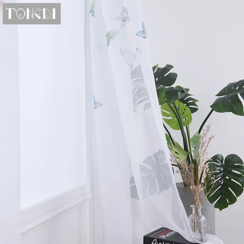 TONGDI 2PCS White Tulle Digital Printing Curtain Elegant Butterfly Transparent Decor For Home Spring Parlour LivingRoom Bedroom | Дом и сад